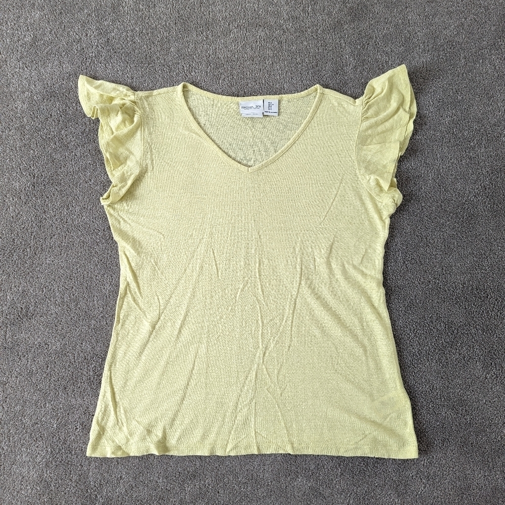 Rachel Zoe Women's Linen Blouse Size Small Cuffed Sleeve V-neck